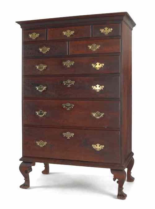 Appraisal: Chester County Pennsylvania Queen Anne walnut Octorara tall chest ca