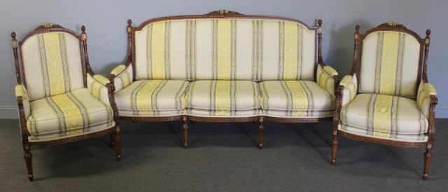 Appraisal: Piece Louis XVI Style Upholstered Parlor Set Includes a settee