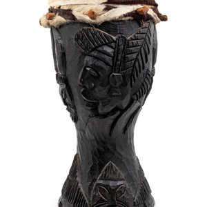 Appraisal: An African Wood and Leather Drum Mid- th Century Height