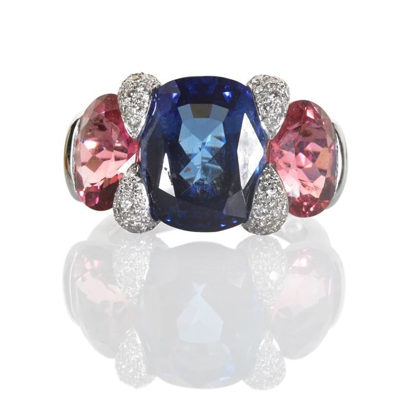 Appraisal: TANZANITE RUBELLITE TOURMALINE THREE-STONE RING Condition Report Very good condition