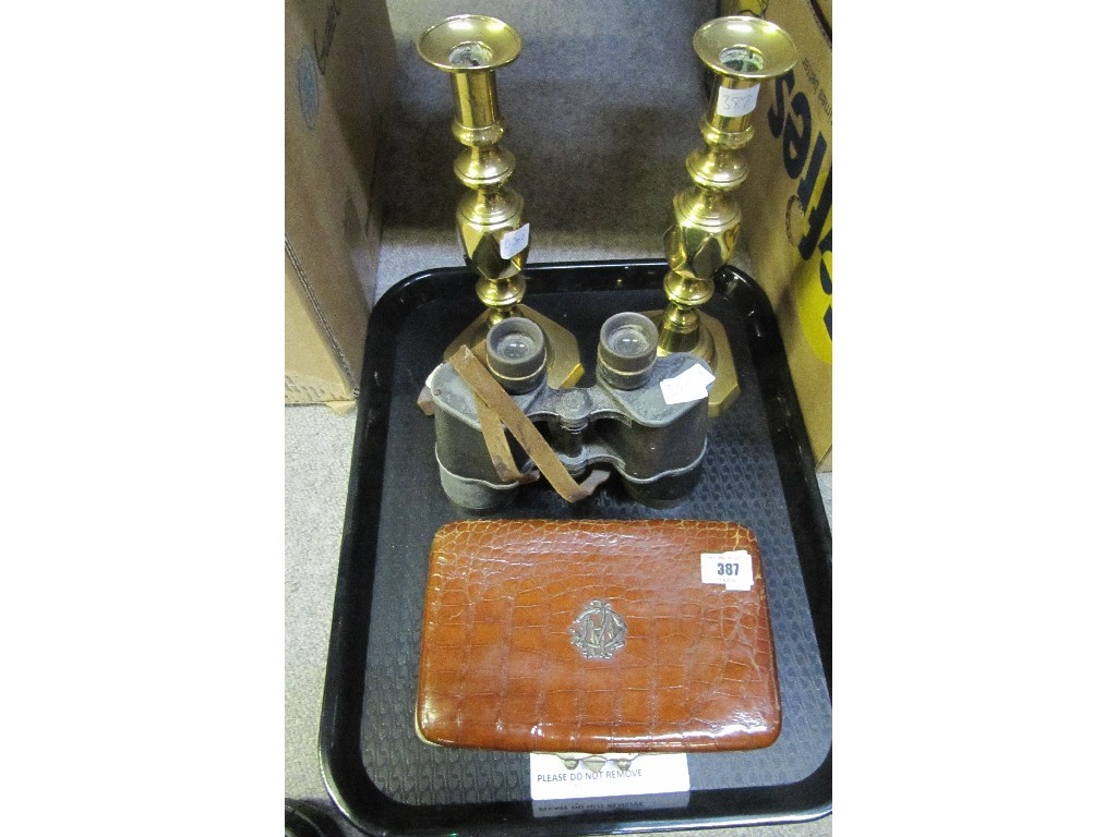 Appraisal: Lot comprising pair brass candl