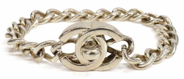 Appraisal: Vintage estate Chanel bracelet unmarked attributed silver-tone curb chain CC