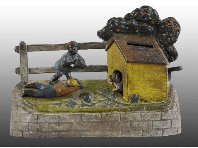 Appraisal: Cast Iron Boy Stealing Watermelon Mechanical Bank Description Early copy