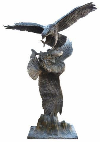 Appraisal: Monumental patinated bronze sculpture two eagles fighting for a fish