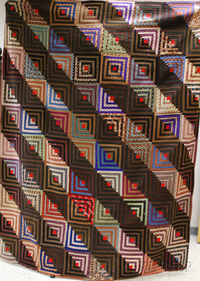 Appraisal: Pieced Cotton and Wool Day Night Log Cabin Pattern Quilt