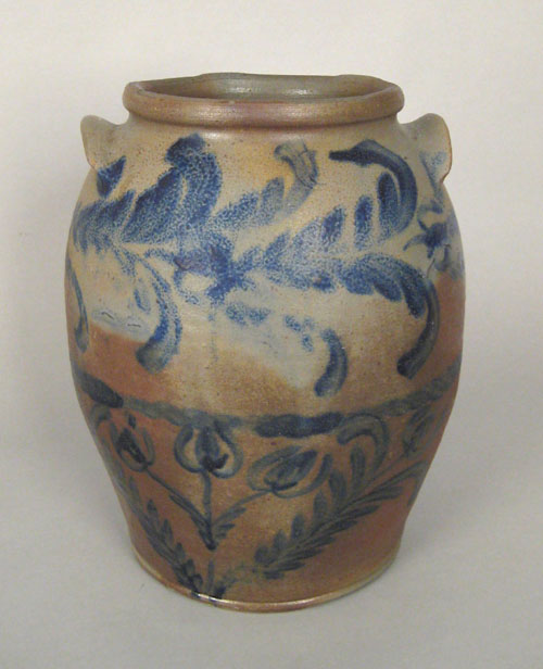 Appraisal: Stoneware crock th c with cobalt floral decoration h