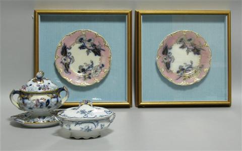 Appraisal: PAIR OF VICTORIAN FLOW BLUE DISHES Decorated with gilt-highlighted blue