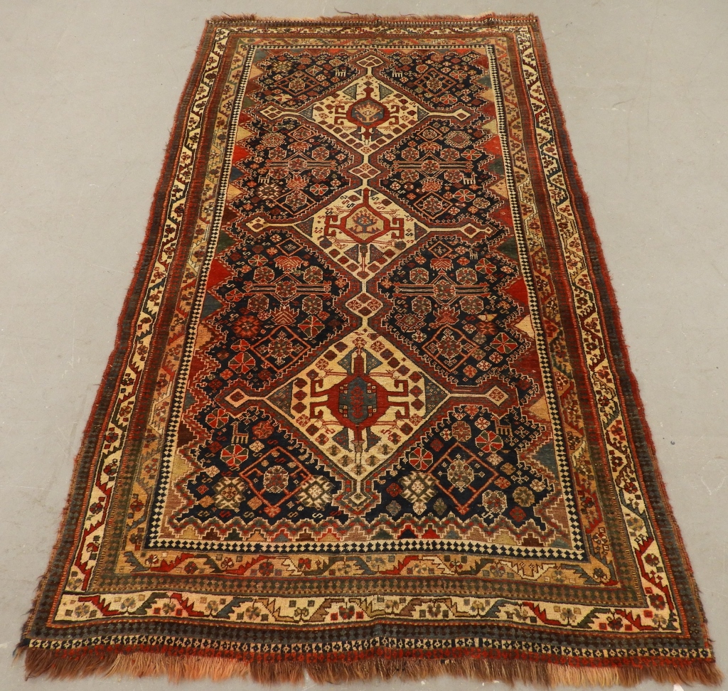 Appraisal: TURKISH GEOMETRIC PATTERN CAMEL HAIR CARPET RUG Turkey th CenturyThree