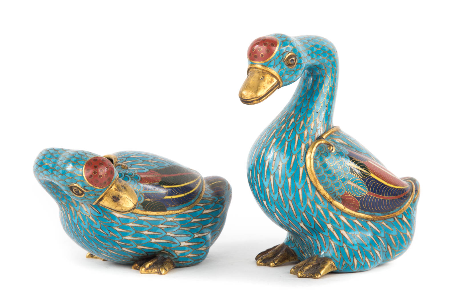 Appraisal: Pair of Chinese cloisonne enamel goose sensors early th century