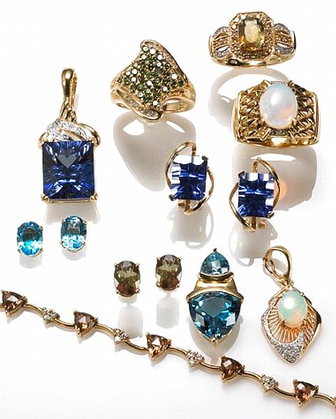 Appraisal: A collection of semi-precious diamond and k gold jewelry comprising