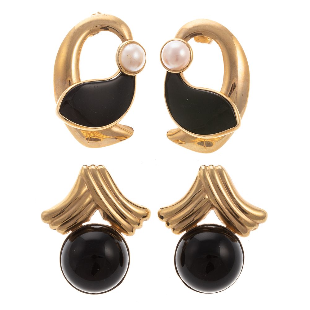 Appraisal: A Collection of Lady's Gold Onyx Earrings K yellow gold