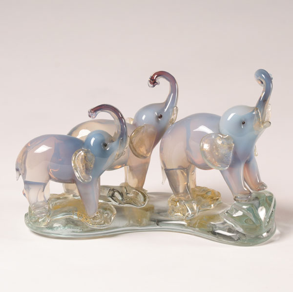 Appraisal: Fratelli Toso Art Glass Trio Marching Elephants partial paper label