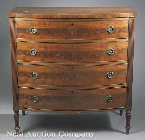 Appraisal: An Antique American Federal Mahogany Bowfront Chest with four drawers