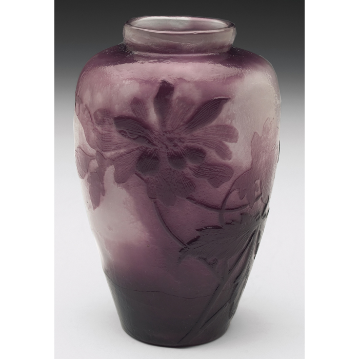 Appraisal: Galle vase purple polished glass with a cameo floral design