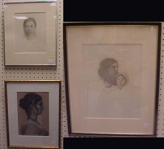 Appraisal: Three matted and framed portraits two graphite signed LR Judy