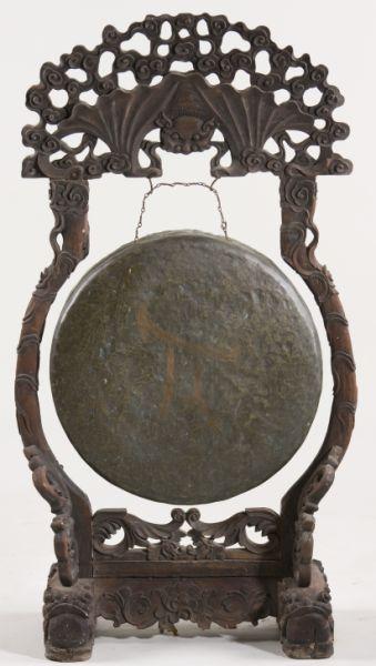 Appraisal: Large Antique Asian Brass Hanging Gong th century suspended by