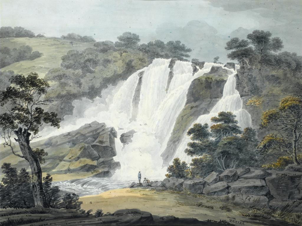 Appraisal: THOMAS FRASER - INDIAN LANDSCAPE WITH FIGURES AT A WATERFALL