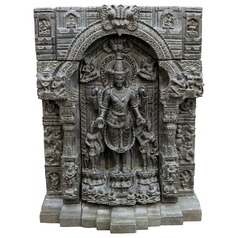 Appraisal: Indian Pala-type -Arm Vishnu Black Basalt Stele Indian Pala-type -Arm