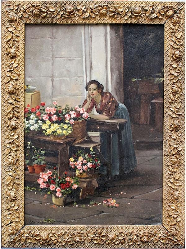 Appraisal: Dominik Skutetzky -attributed Dominik Skutetzky -attributed Flower seller oil on