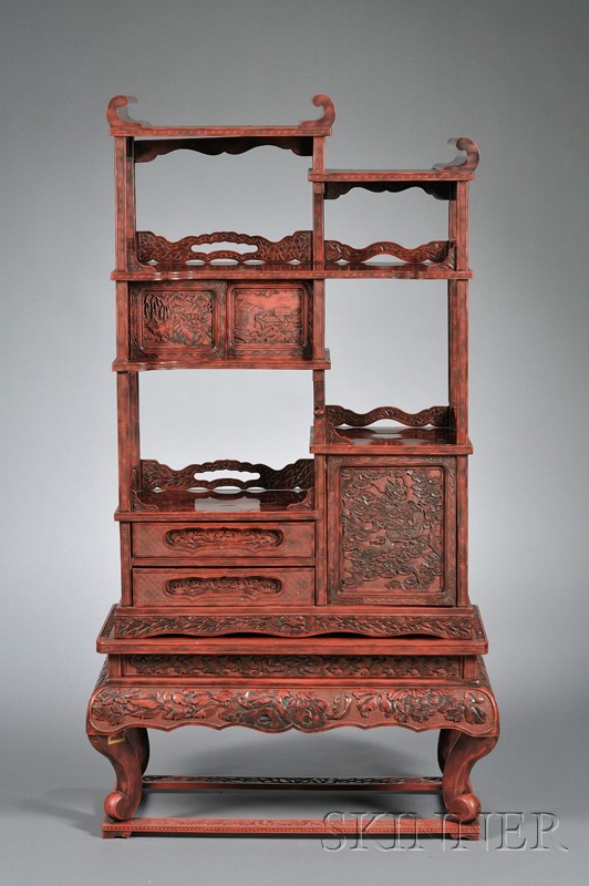 Appraisal: Display Cabinet Japan th century carved and lacquered with red