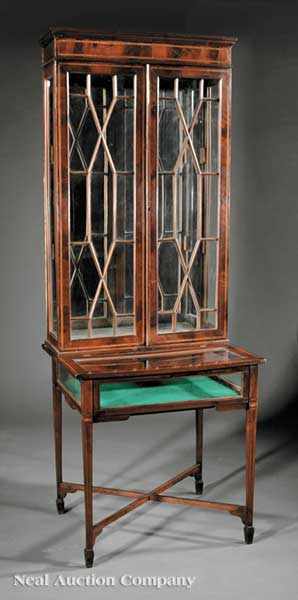 Appraisal: An Antique George III-Style Inlaid Mahogany Vitrine late th c