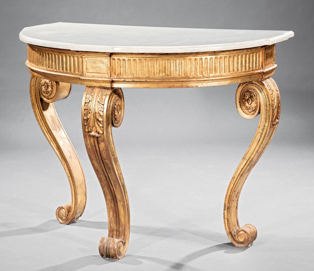 Appraisal: Pair of Antique Continental Gilt Bronze Console Tables molded demilune