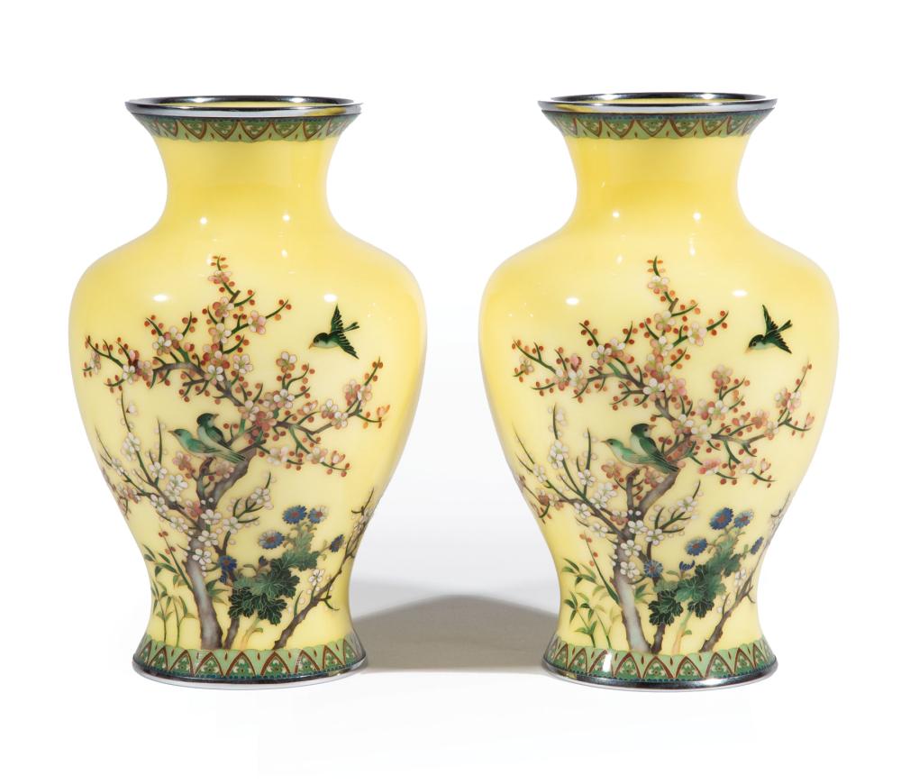 Appraisal: Pair of Japanese Ando-Style Cloisonne Vases th c decorated with