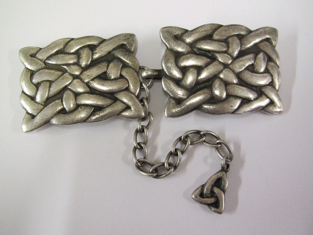 Appraisal: Alexander Ritchie two part silver cloak clasp each rectangular knotwork