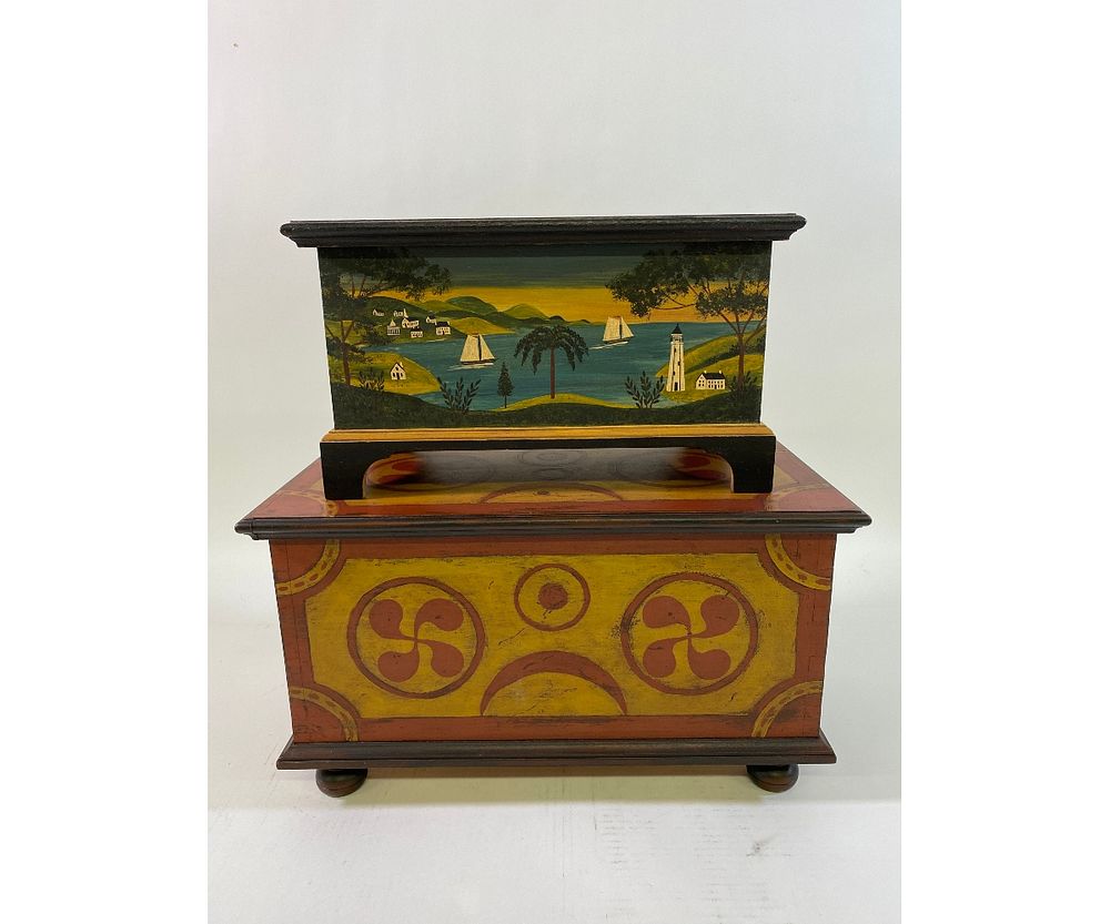 Appraisal: Robert E Enders Hand Painted Box Robert E Enders Carlisle