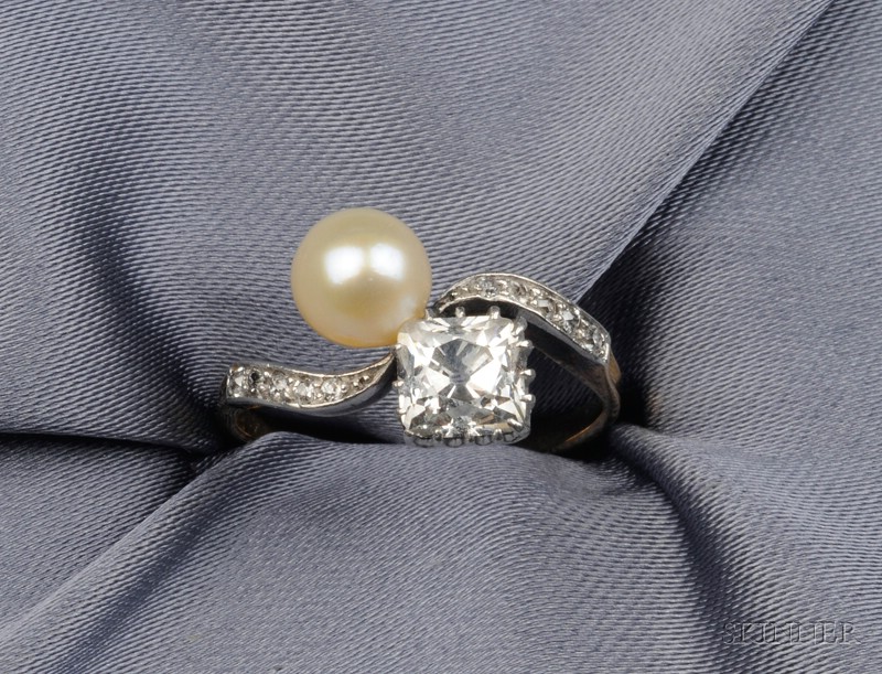 Appraisal: Edwardian Pearl and Diamond Bypass Ring set with an old