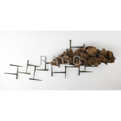 Appraisal: STYLE OF C JERE Wall sculpture USA s Iron nails