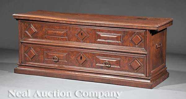 Appraisal: An Antique Italian Carved Walnut Cassone molded lift top open