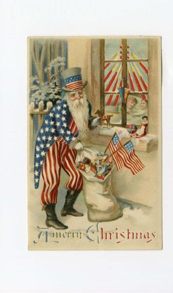 Appraisal: Uncle Sam Santa Hold-to-Light Postcard Lot of one stands left