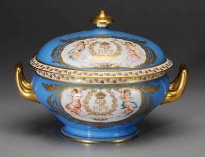 Appraisal: Sevres Louis Philippe lidded bowl two-initial monogram in wreath surrounded