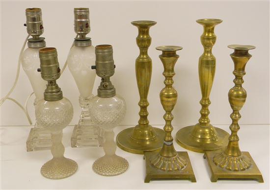 Appraisal: Two pairs of th century brass candlesticks '' and ''