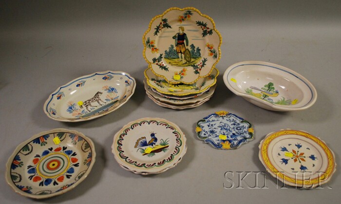 Appraisal: Thirteen Quimper and Quimper-style Painted Folk Pottery Items including dishes