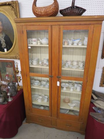 Appraisal: Pine Cupboard glass doors drawers below wide tall