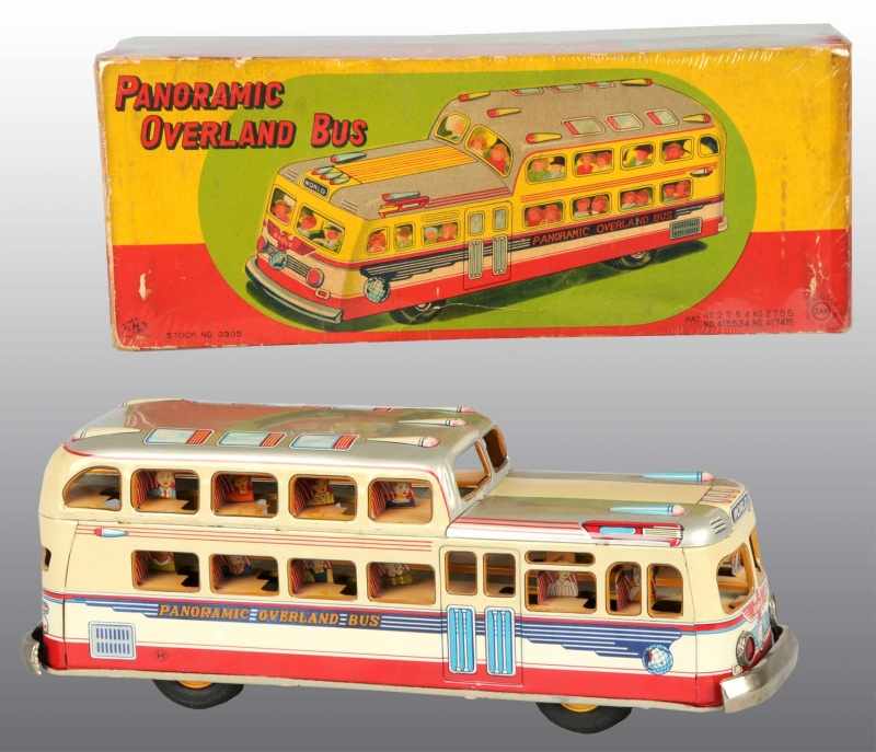 Appraisal: Tin Litho Overland Bus Friction Toy Description Japanese Working Marked