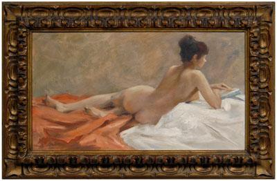 Appraisal: Betty Lou Schlemm painting Massachusetts born reclining nude reading a