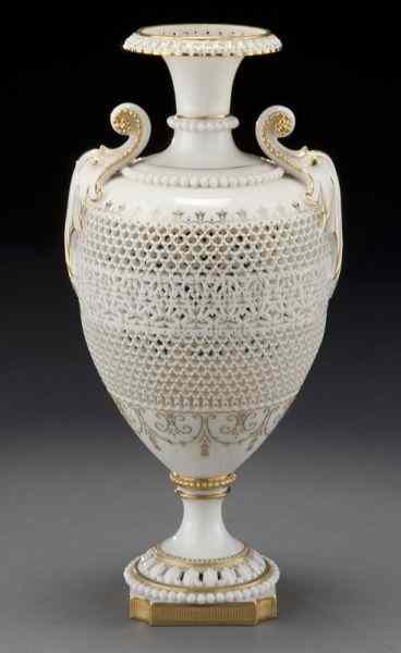 Appraisal: Royal Worcester reticulated vase by George Owen the baluster form