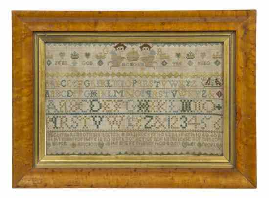 Appraisal: A Needlepoint Sampler th century of rectangular form containing letters