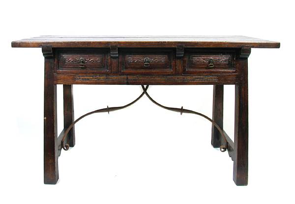 Appraisal: A th century style three drawer table height in length