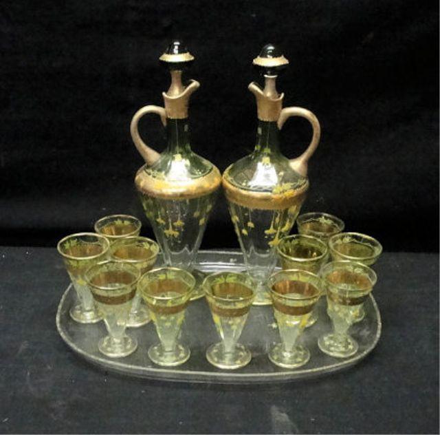 Appraisal: Venetian Style Glass Cordial Set lidded decanters glasses and tray