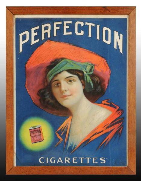 Appraisal: Cardboard Perfection Cigarettes Sign Description Circa Framed under glass Water