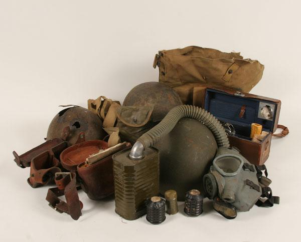 Appraisal: WWII military items two American helmets one gunnery one Japanese