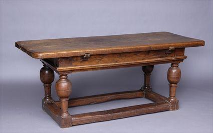 Appraisal: GERMAN BAROQUE OAK TRESTLE TABLE The rectangular top with molded