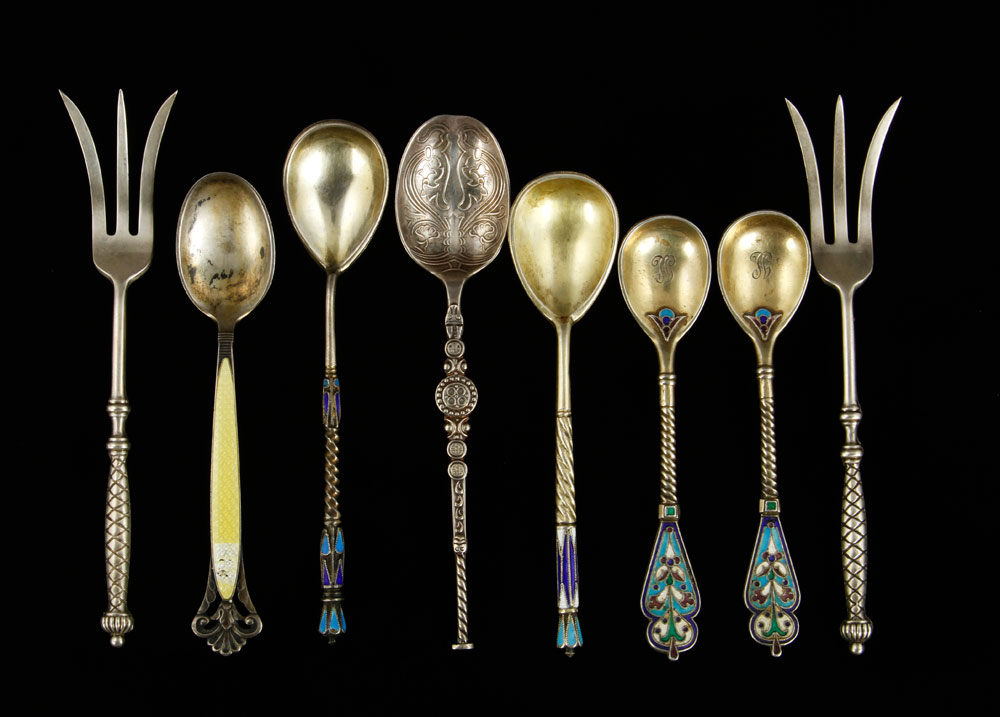 Appraisal: - Silver Spoons and Forks Collection of eight silver spoons