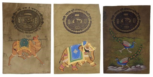 Appraisal: lot of Unframed hand-painted stamp papers India each with Jaipur