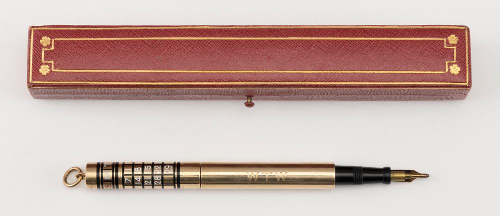 Appraisal: ART DECO CARTIER GOLD PLATED AND ENAMEL CALENDAR PEN CIRCA