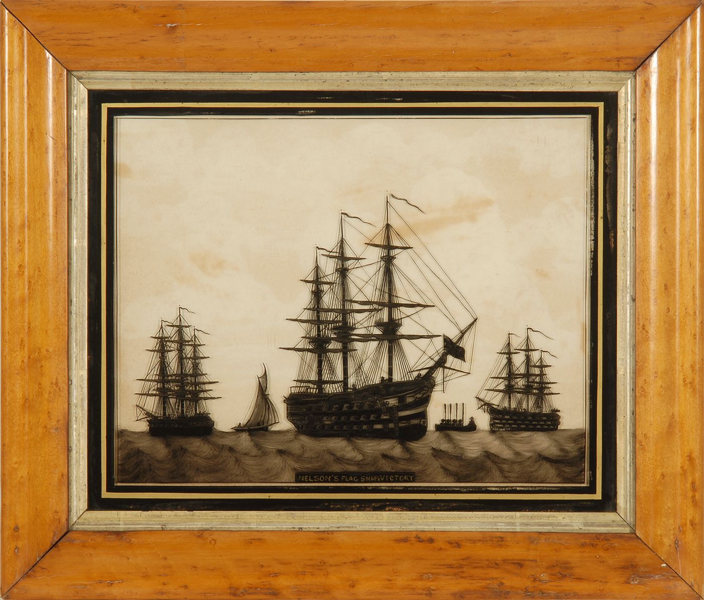 Appraisal: FRAMED REVERSE-PAINTING ON GLASS th CenturyNelson's Flag Ship Victory in